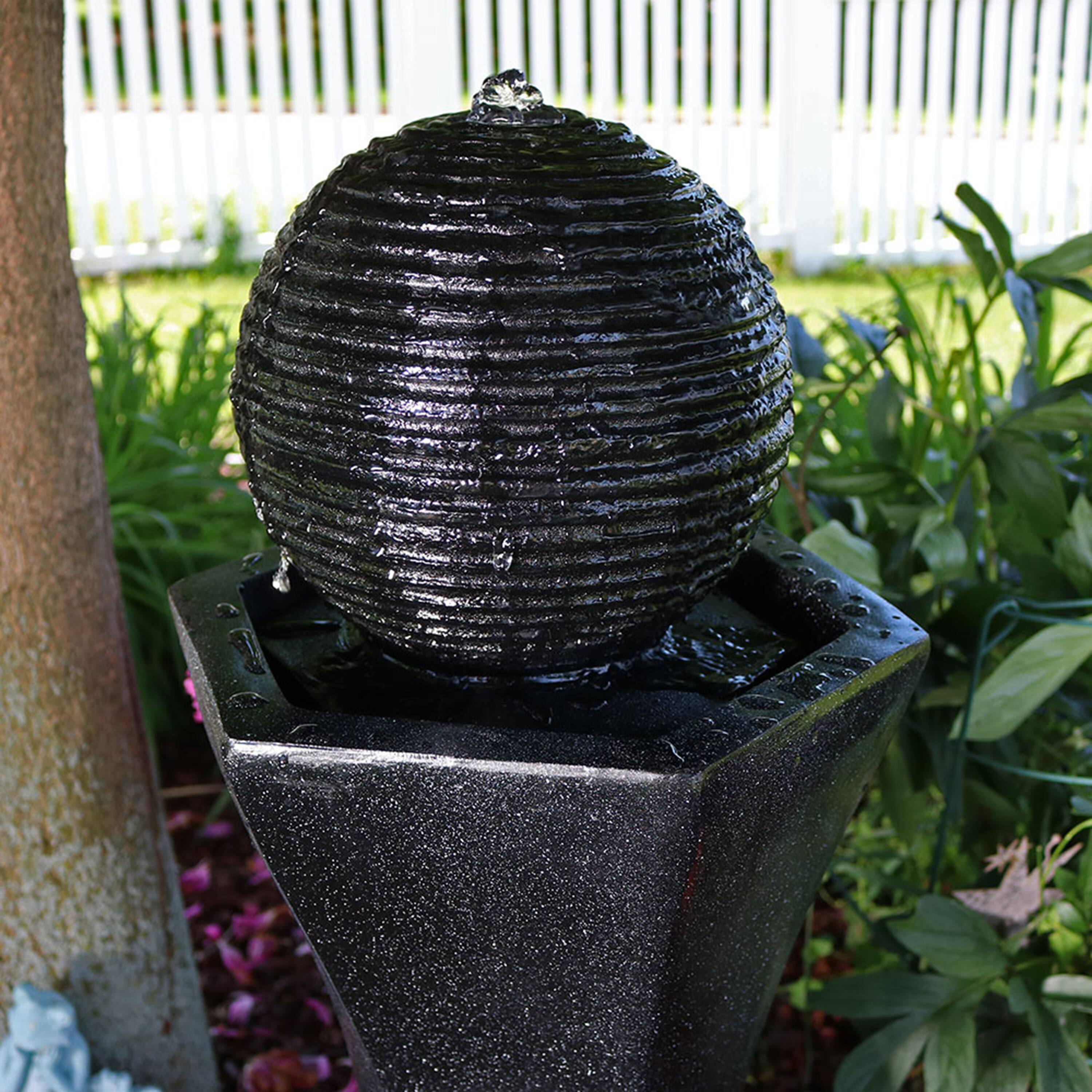 Alt View 3. Sunnydaze - Pedestal/Ball Solar Fountain with Battery/LED Light - 31 in - Black.