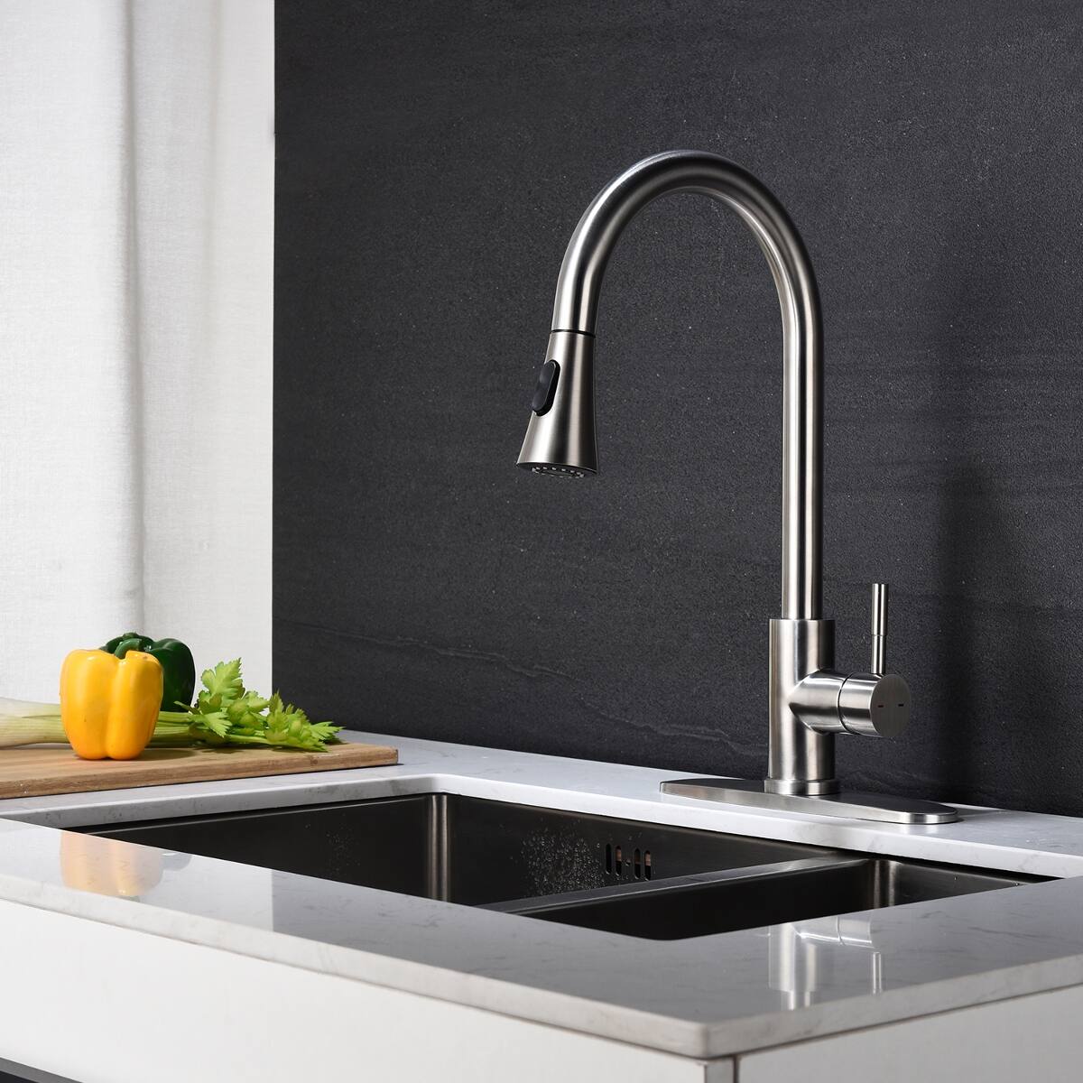 Alt View 4. Ropilly - Ropilly Pull Out Kitchen Faucet, Brushed Nickel High Arc Kitchen Faucet with Single Lever and Pull-Down Spray Head - Brushed Nickel.