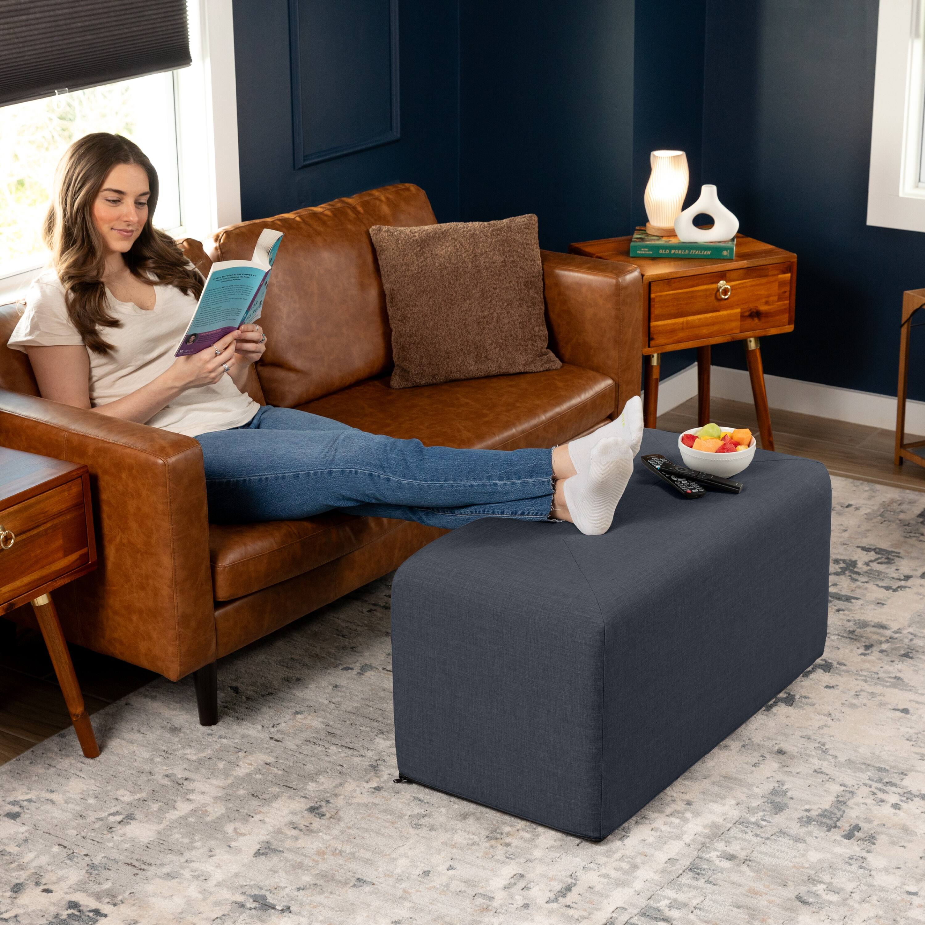 Alt View 1. Jaxx - Jaxx Monroe Large Rectangular Foam Ottoman / Coffee Table, (36 x 18), Blue Denim - Blue Denim.
