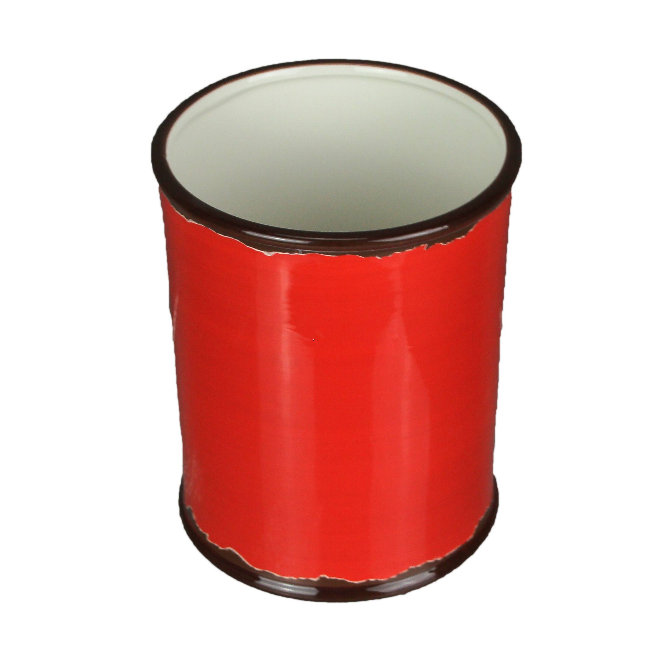 Alt View 2. Audrey's - Antiqued Finish Ceramic Crock Kitchen Utensil Holder 8 Inches High - Red.