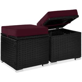 Best Choice Products - Set of 2 Wicker Ottomans, Multipurpose Furniture w/ Removable Cushions - Deep Burgundy/Black