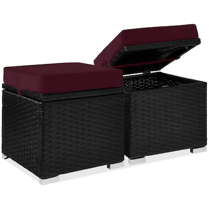 Front. Best Choice Products - Best Choice Products Set of 2 Wicker Ottomans, Multipurpose Furniture w/ Removable Cushions - Deep Burgundy/Black - Deep Burgundy/Black.
