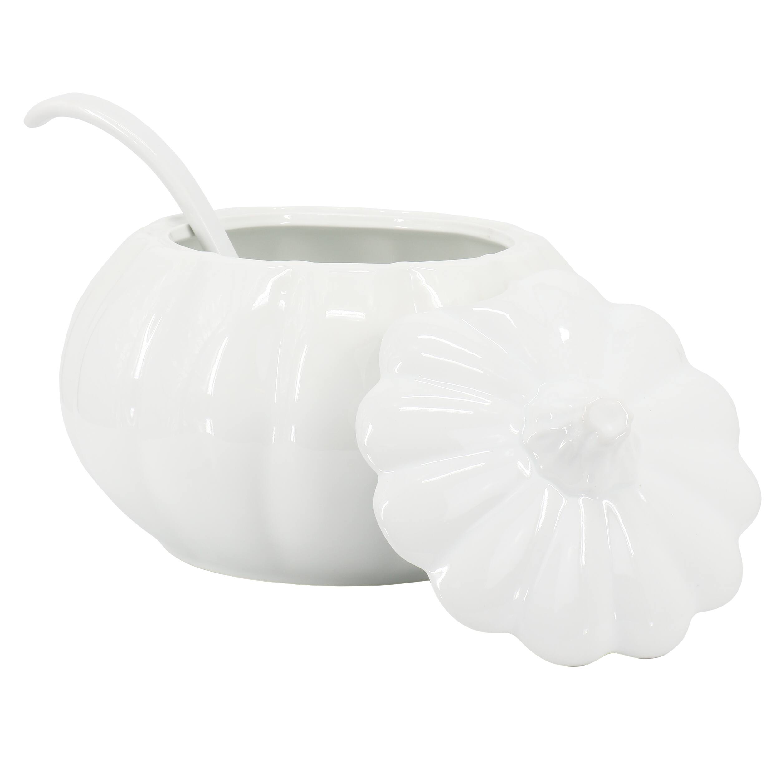 Alt View 1. Martha Stewart - Martha Stewart 5 Quart Fine Ceramic Pumpkin Soup Tureen With Lid and Ladle in White - White.