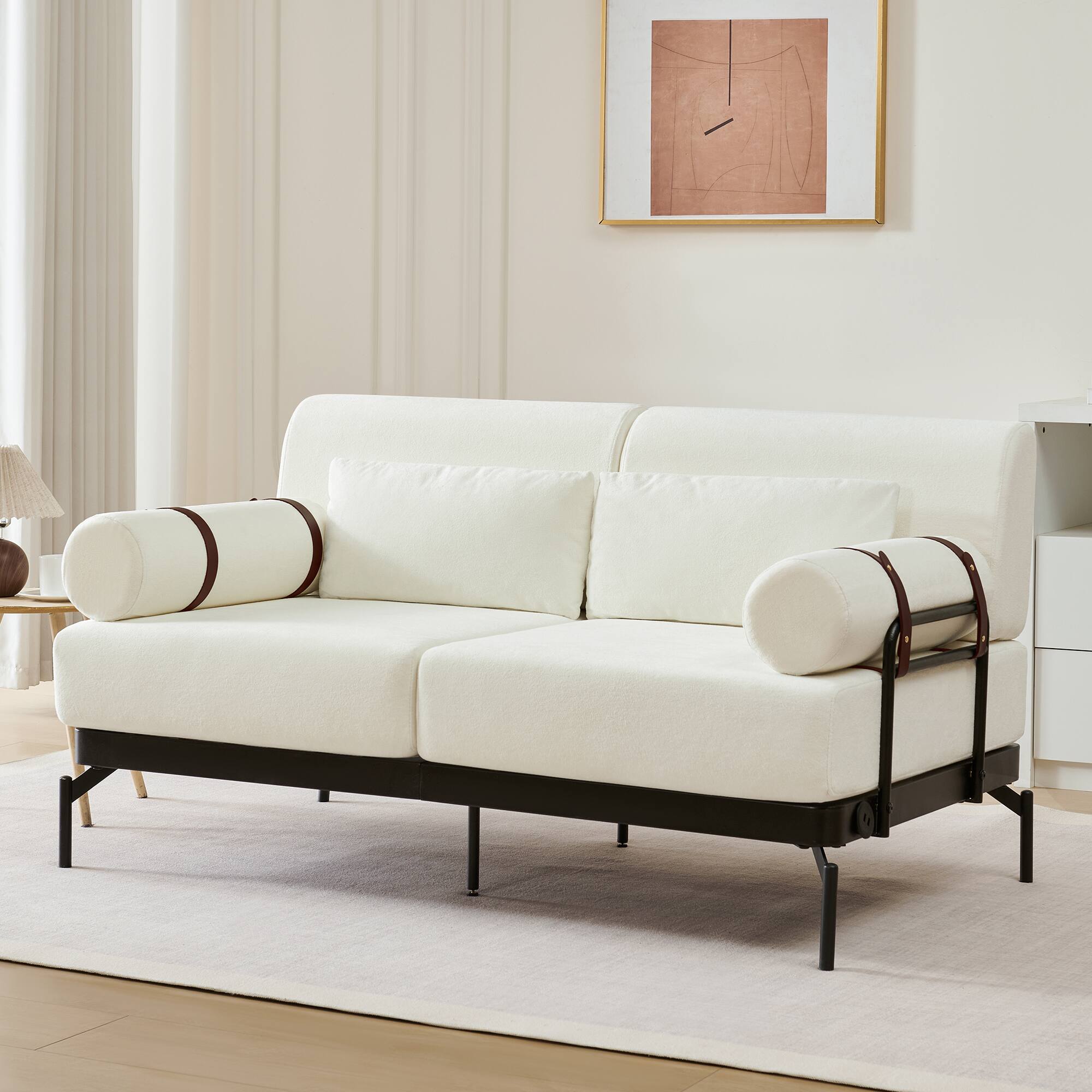 Alt View 5. GOODSILO - Modern Loveseat Sofa 59"" Couch 2-Seater with USB Ports & Unique Armrests - Beige.