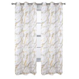 RT Designers Collection - Marble Grommet Metallic Sheer Printed Doily Curtain Panel 54" x 84" - Taupe