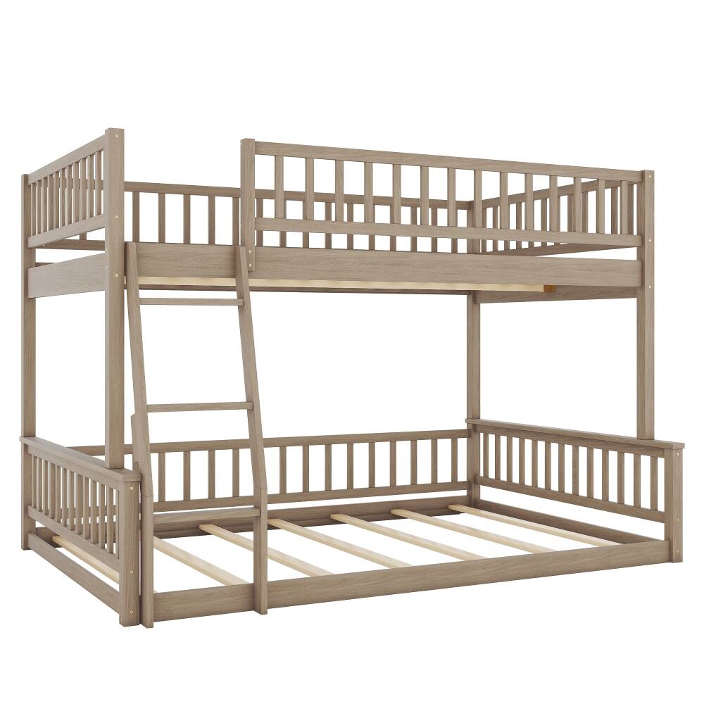 Alt View 4. Loheer - Loheer Full XL Over Queen Bunk Bed Walnut Solid Wood Frame - Walnut.