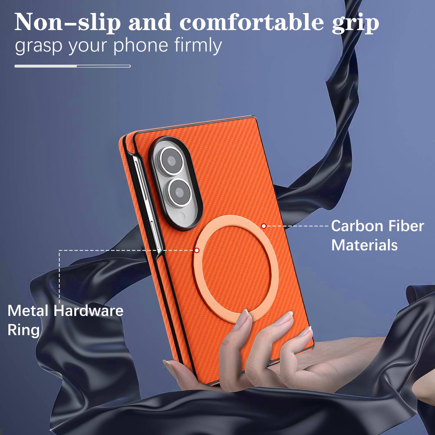 Non-slip and comfortable grip grasp your phone firmly

Carbon Fiber Materials

Metal Hardware Ring
