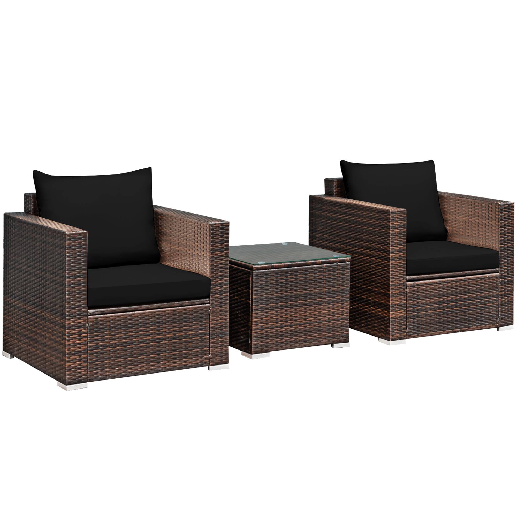 Alt View 1. Gymax - Gymax 3PCS Rattan Patio Outdoor Conversation Furniture Set w/ Black Cushions - Black.