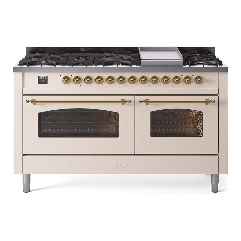 ILVE - Nostalgie II 60 inch Dual Fuel Range with 5.8 cu. ft. Total Double Oven Capacity (Antique White, Brass) - Antique White price history on PriceWatchPro