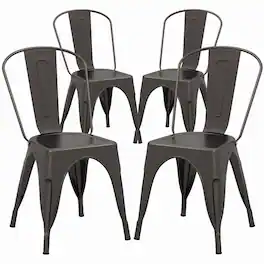 Gymax - Tolix Style Metal Dining Chairs Set of 4 w/ Removable Backrest for Dining Room - Bronze