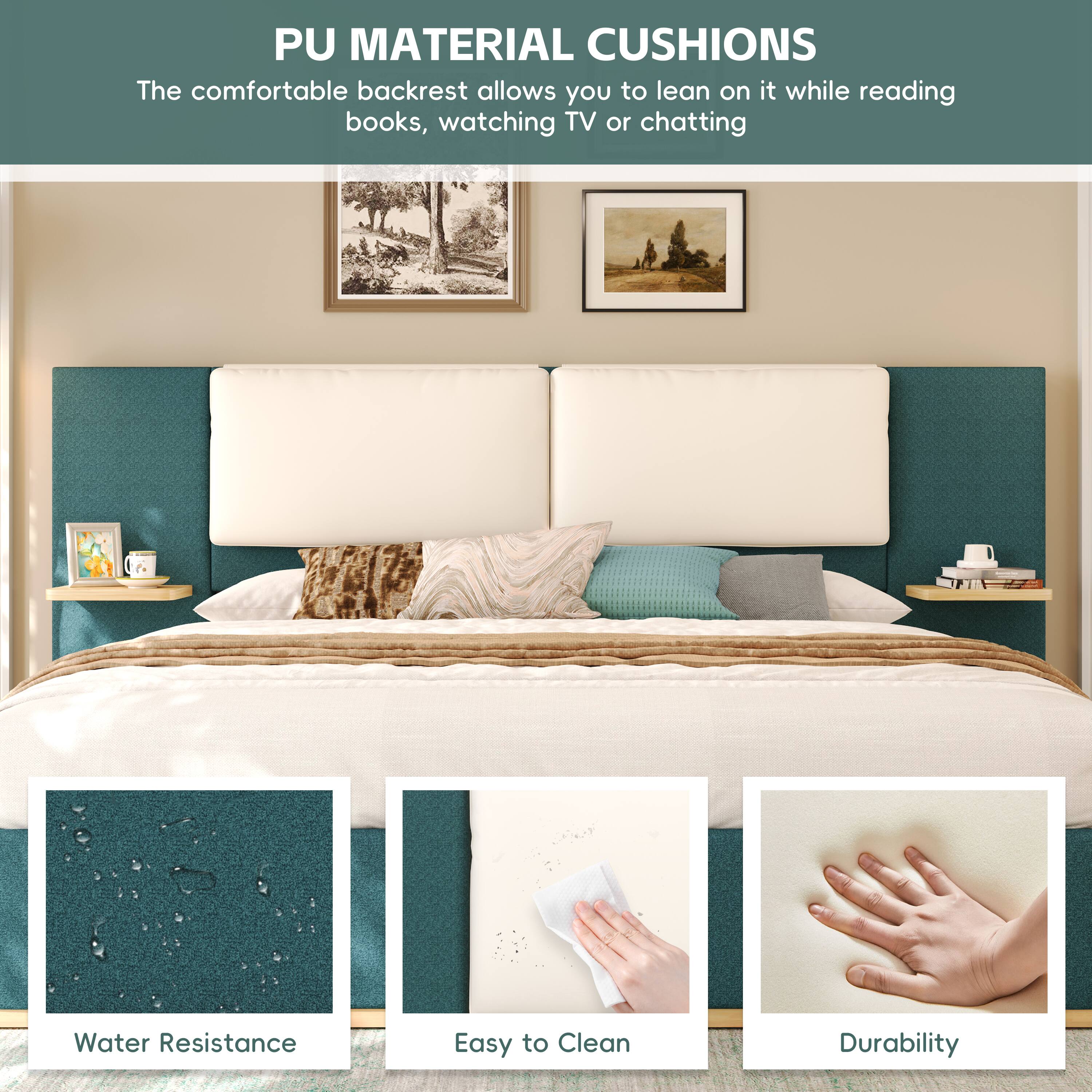 PU MATERIAL CUSHIONS

The comfortable backrest allows you to lean on it while reading books, watching TV or chatting

Water Resistance
Easy to Clean
Durability
