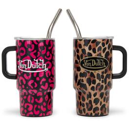 Von Dutch - 2 Piece 3oz Stainless Steel Mini Tumbler Set | Leopard / Cheetah - Pink