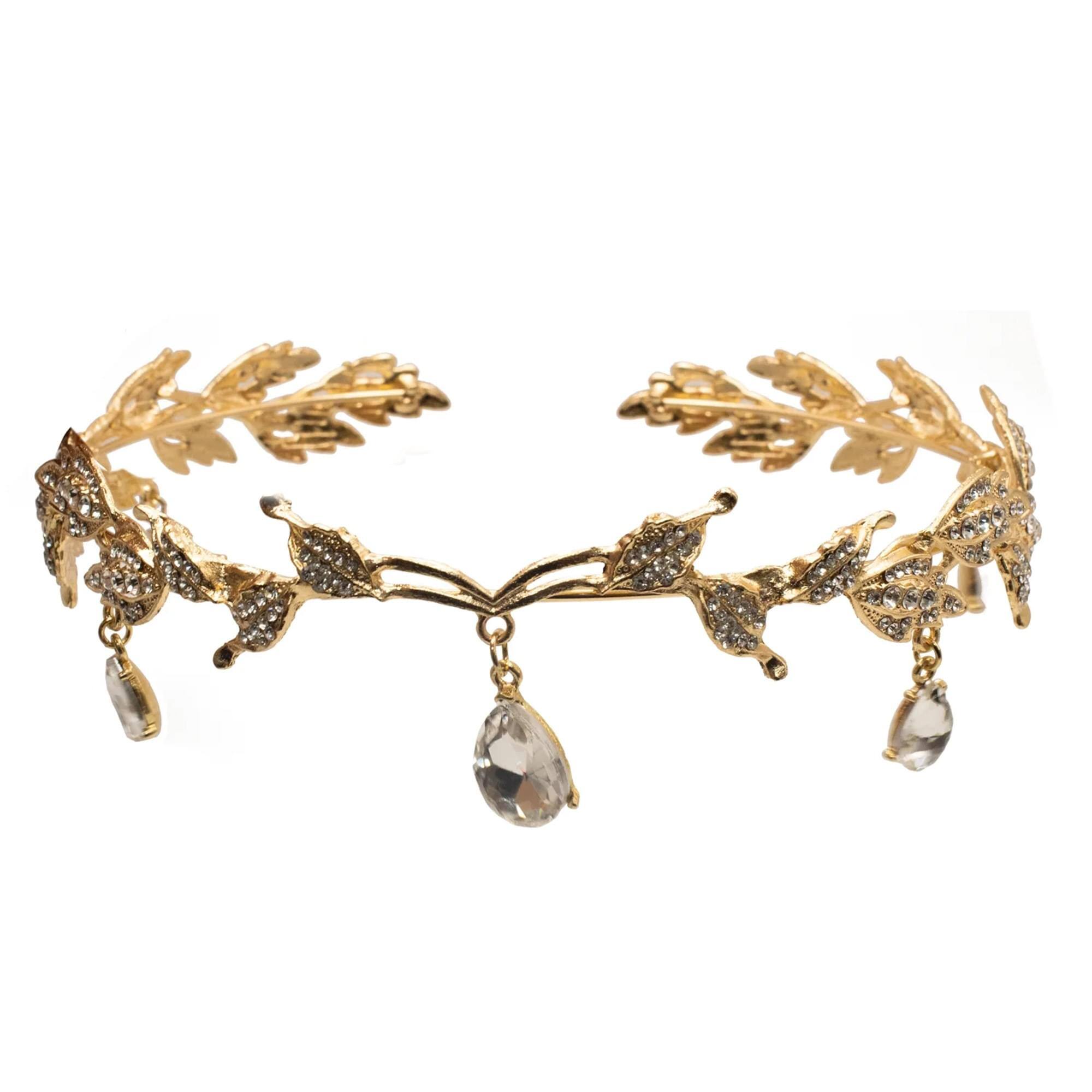 Alt View 1. Underwraps - Leaf Metal Crown With Clear Jewels Adult Costume Accessory - Multi-Colored.