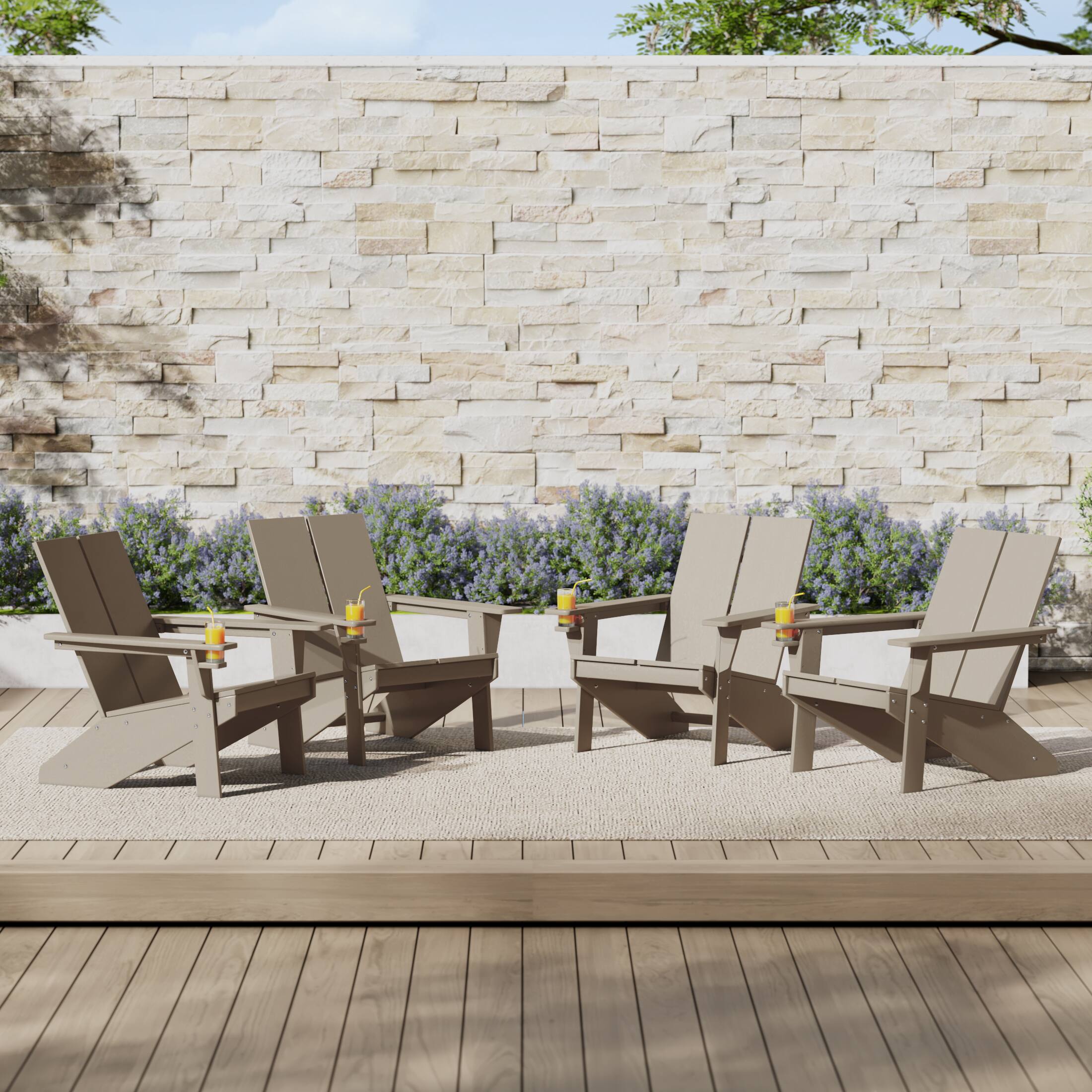 Angle. WestinTrends - WestinTrends Riviera Outdoor HDPE Modern Adirondack Chair with Cup Holder (Set of 4) - Weathered Wood.