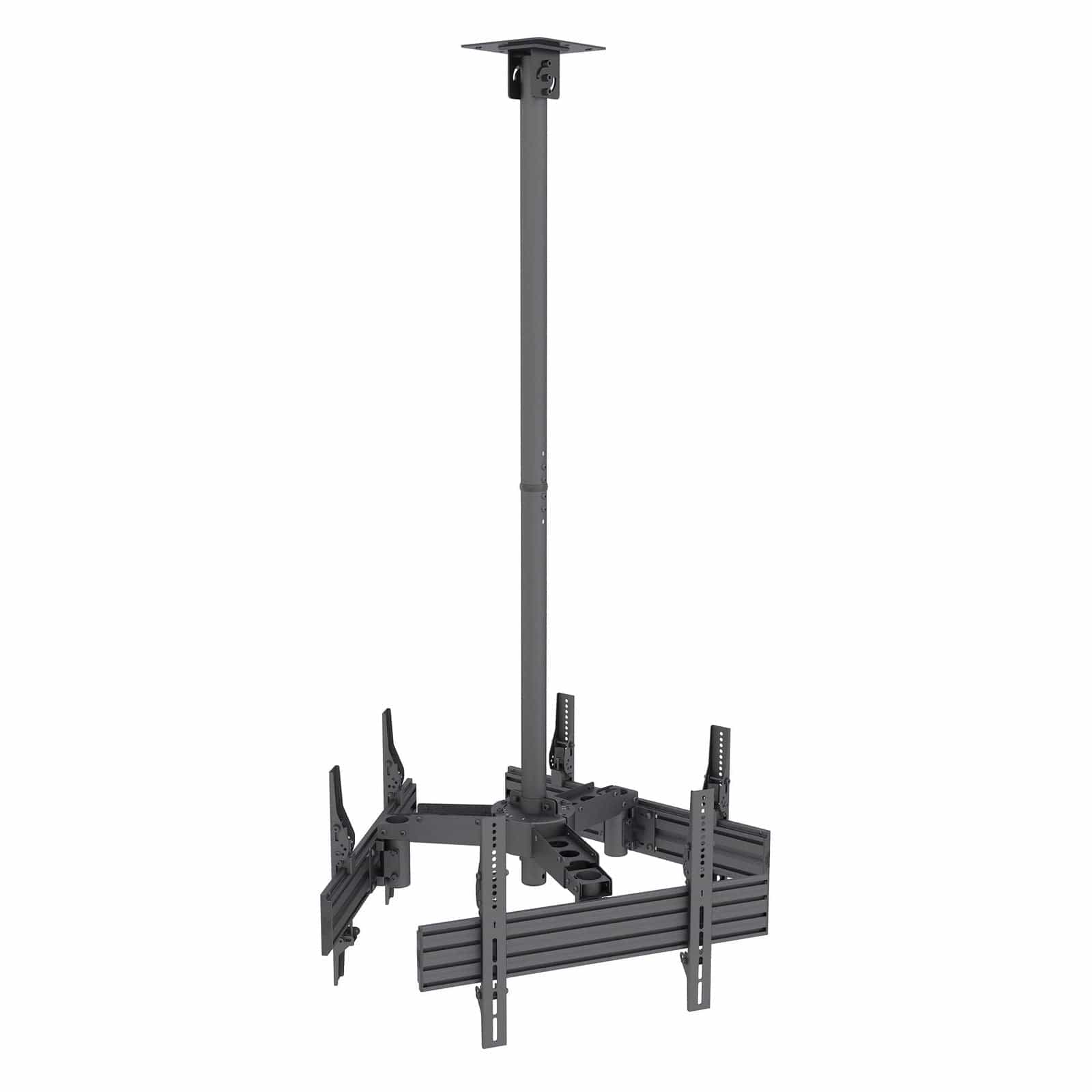 Front. Mount-It! - Triple Ceiling TV Mount – 32″–65″ Displays, 360° Swivel, 15° Tilt, 33.9″–128.1″ Height, 66 lb per Screen - Black.