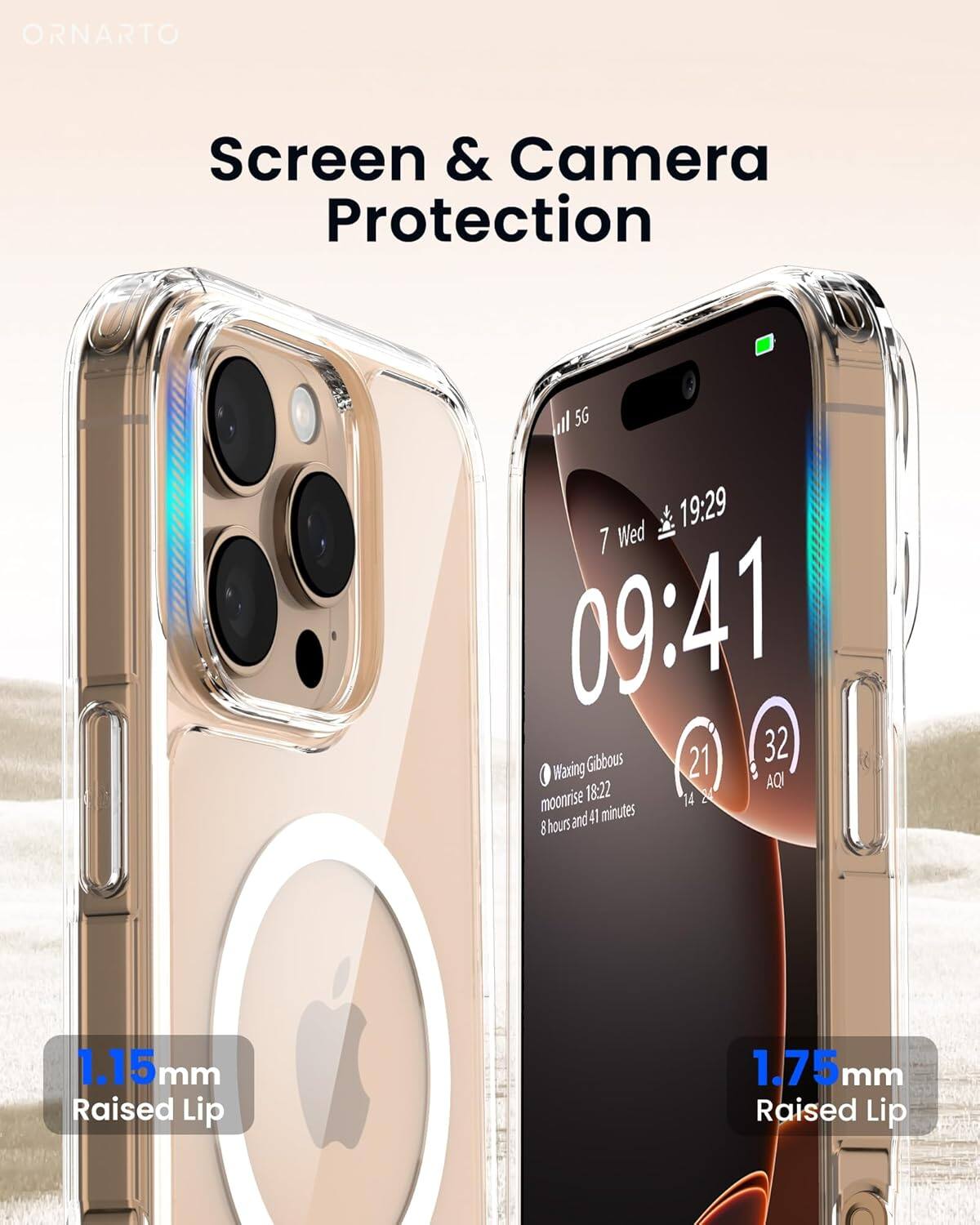 ORNARTO Screen & Camera Protection, 1.15mm Raised Lip, 1.75mm Raised Lip