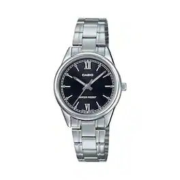 Casio - Women’s -Tone Analog Watch with Black Dial - LTP-V005D-1B2UDF - Silver