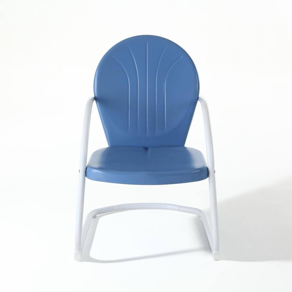 Left. Outdoor Escape - Sky Blue Metal Patio Chair with Gloss Finish – Decorative Retro Style - Sky Blue Gloss.