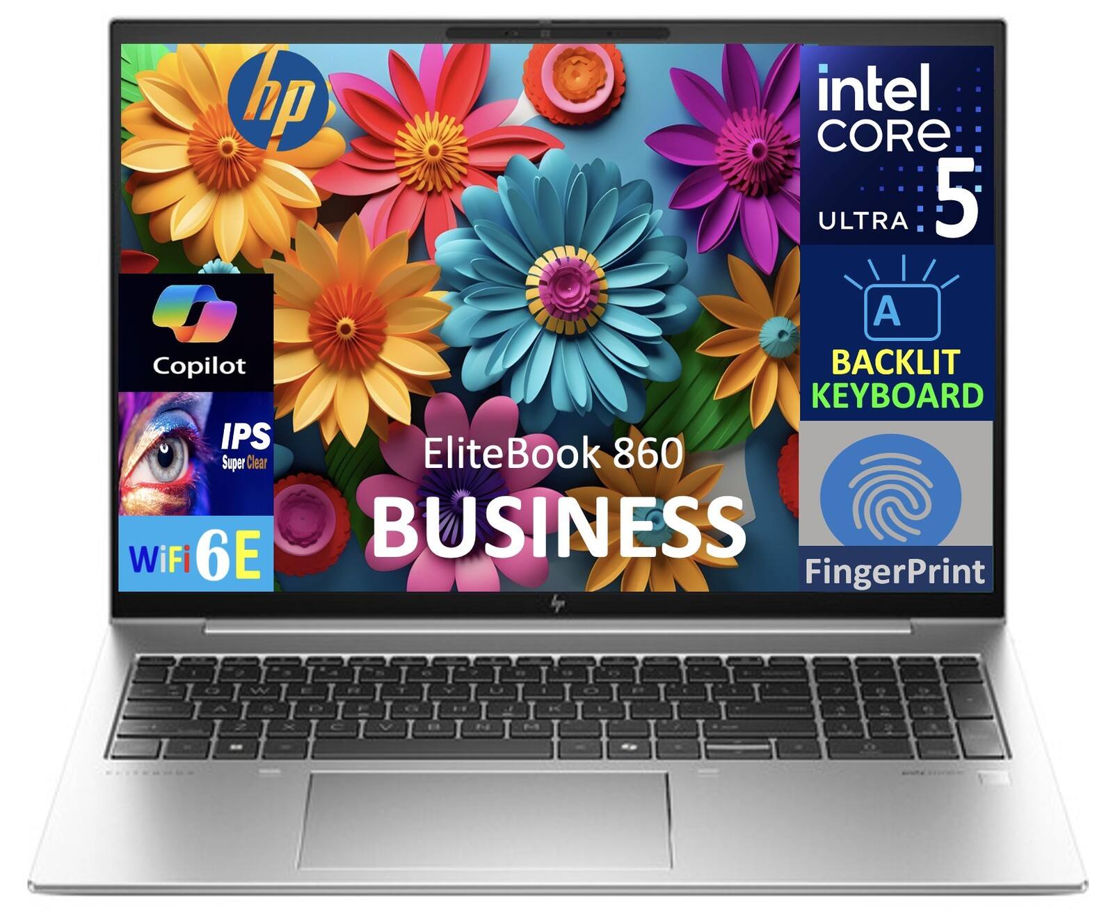 hp intel CORE ULTRA 5 A Copilot BACKLIT KEYBOARD IPS Super Clear EliteBook 860 WiFi 6E BUSINESS FingerPrint