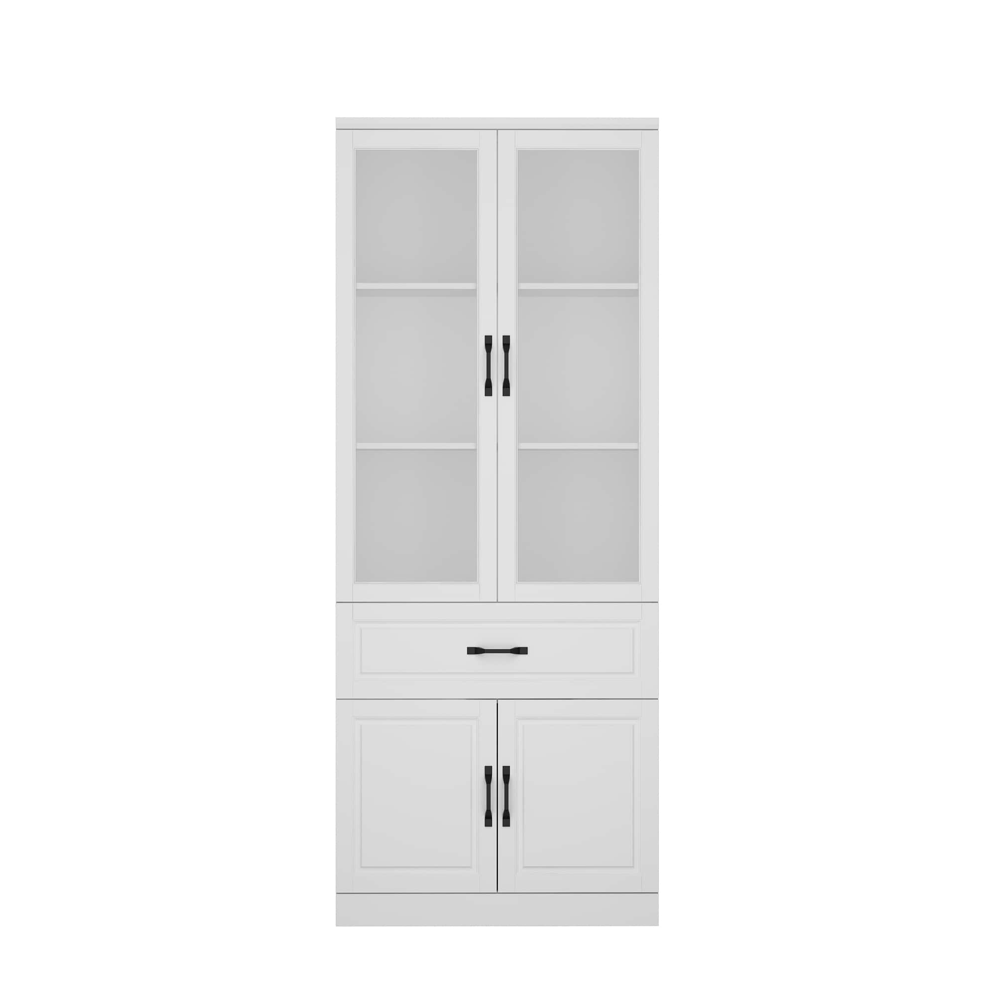 FUFU & GAGA - FUFU&GAGA Modern Kitchen Buffet Cabinet with Glass Doors: Adjustable Shelves & Drawer for Dining Room Storage - White