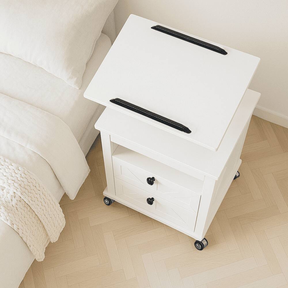 Alt View 7. Kadyn - Kadyn Lift Top Desk Cart, Mobile Rolling Table, Wood Storage Cabinet with Drawers, Adjustable Height Utility Cart, White - White.
