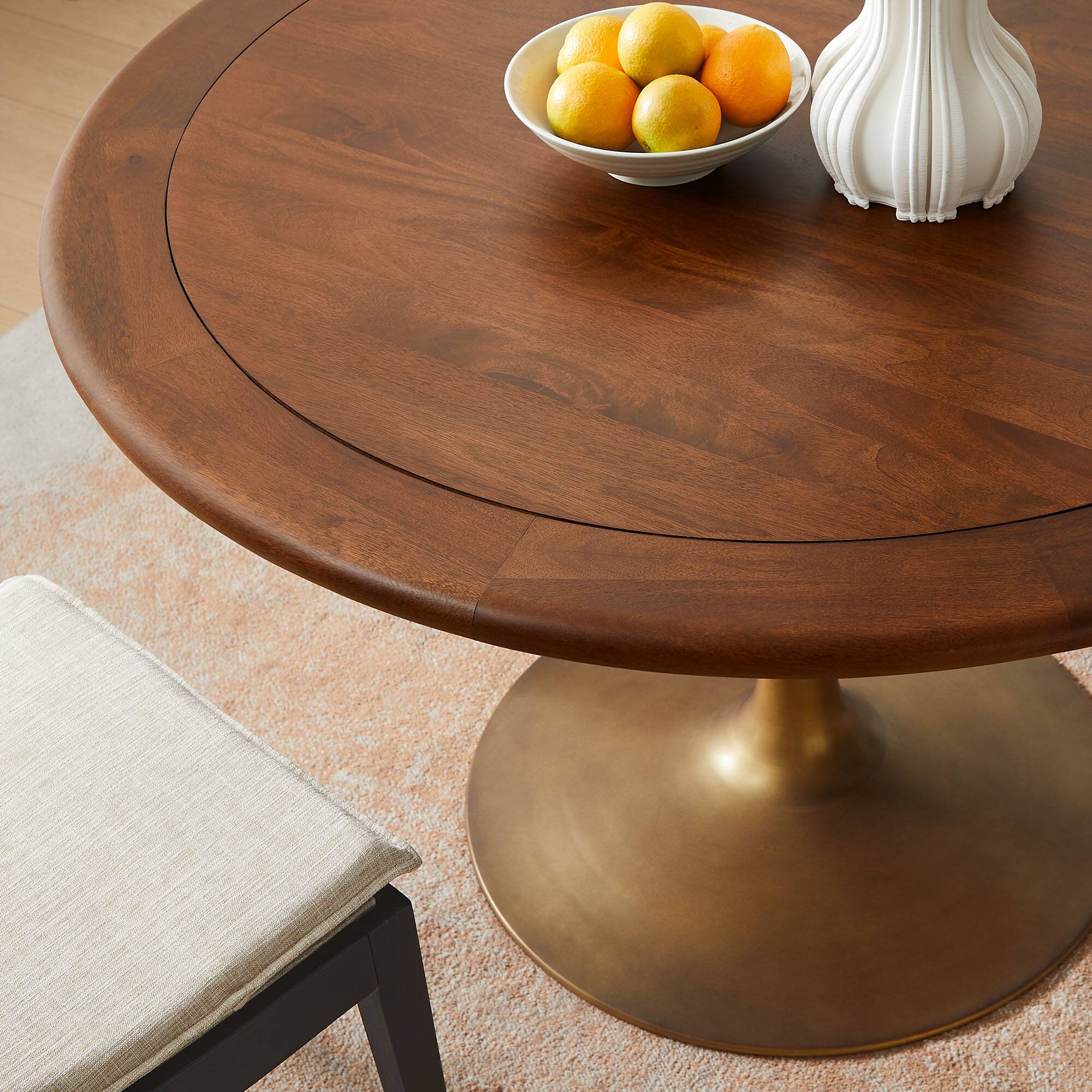 Alt View 5. Modway - Lippa 48" Round Pedestal Solid Wood Dining Table by Modway - Brass Walnut.
