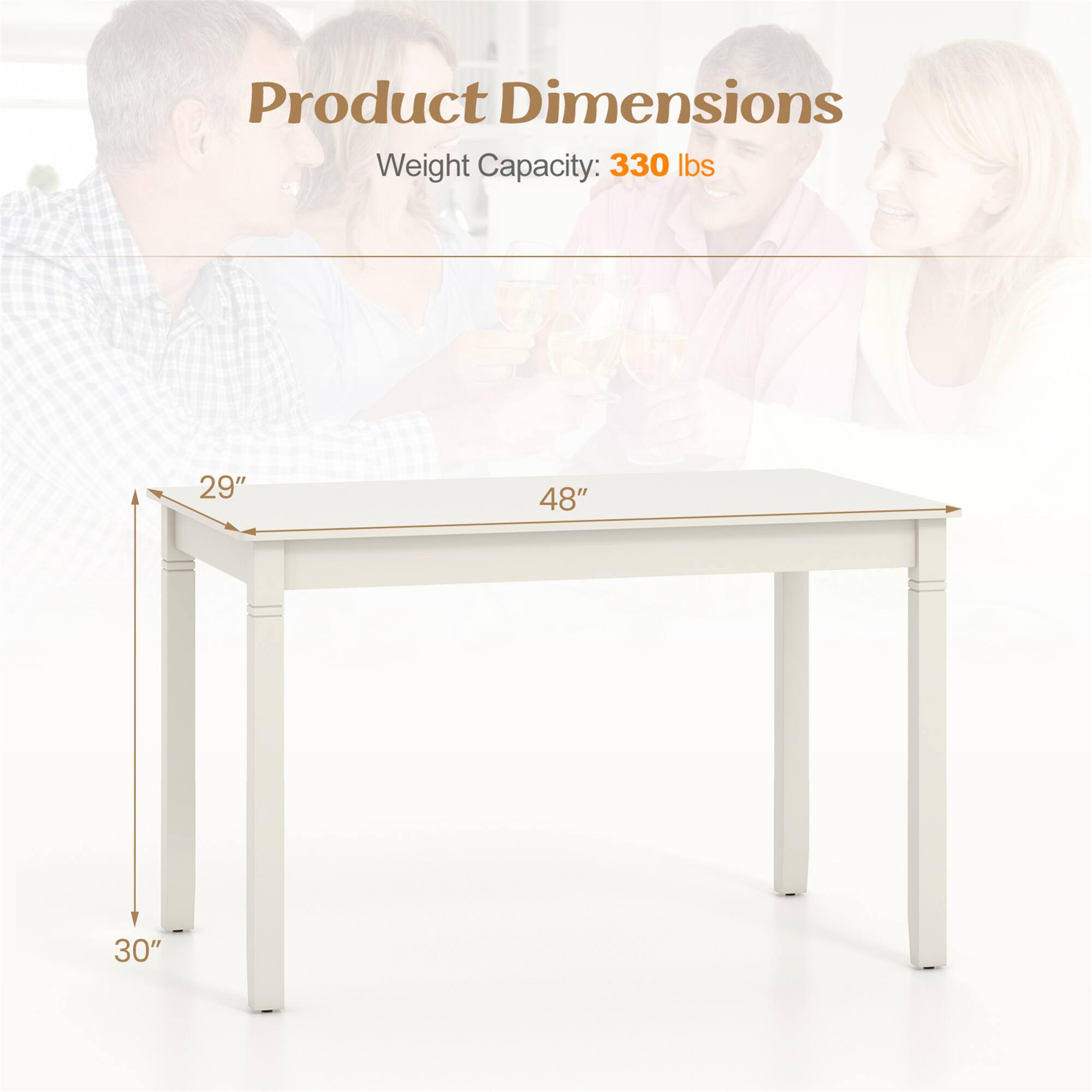 Product Dimensions  
Weight Capacity: 330 lbs  
Dimensions: 29" x 48" x 30"