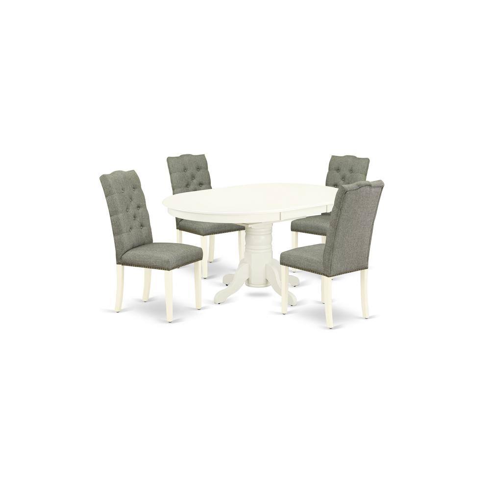 Back. East West Furniture - Dining Room Set Linen White - Brown.