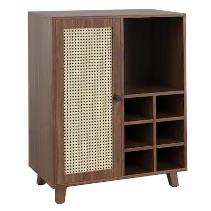 Front. Boyel Living - Sideboard Cabinet with Storage 34 Inch Wine Bar Cabinet with Wine Racks Buffet Cabinets - Walnut.