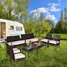 Costway - 8PCS Patio Rattan Conversation Furniture Set Cushioned Seat Glass Table - as pic