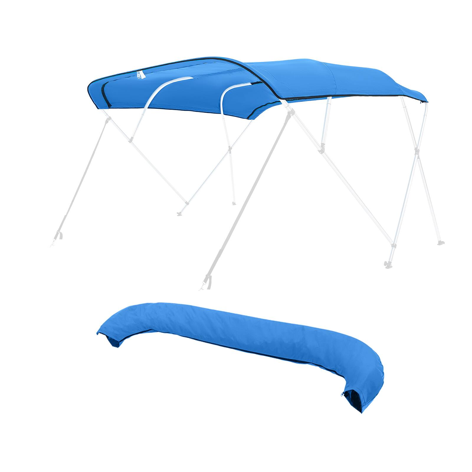 Alt View 5. VEVOR - 4 Bow Bimini Top Replacement Cover, 8 ft Long Durable 600D Marine Grade Waterproof Sun Shade Boat Canopy - Pacific Blue.