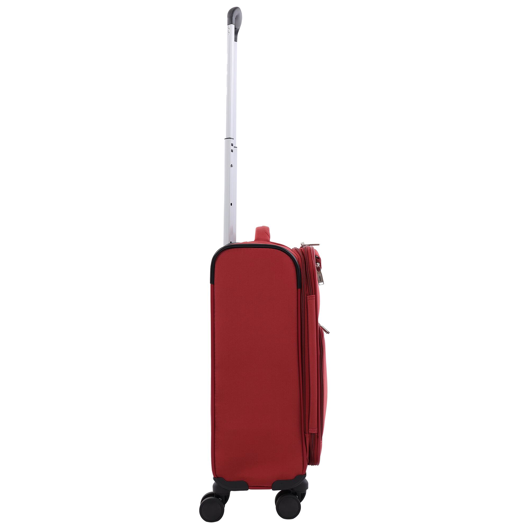 Left. Martha Stewart - 22" Softside Carry-On Luggage – Expandable Spinner with 8 Wheels & Front Zip Pockets - TERRA COTTA.