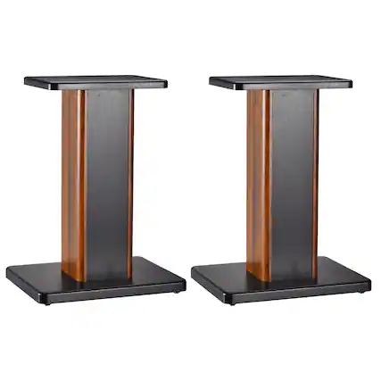 Front. Unique Bargains - 2pcs Wood Speaker Stands with Hollow Bases, Provides Stable Tilted Support for Enhanced Bookshelf Speaker Sound - Wood.