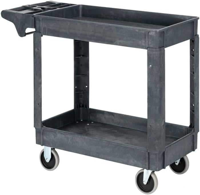 Winado - Heavy Duty 2 Shelf Plastic Rolling Utility Cart Service Storage Cart with 360° Swivel Wheels, Handle for Hotel & Garage - Gray