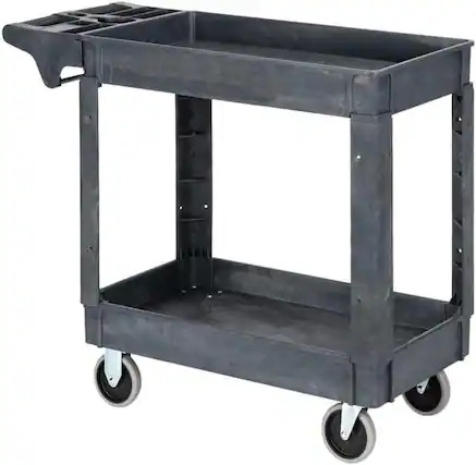 Front. Winado - Heavy Duty 2 Shelf Plastic Rolling Utility Cart Service Storage Cart with 360° Swivel Wheels, Handle for Hotel & Garage - Gray.