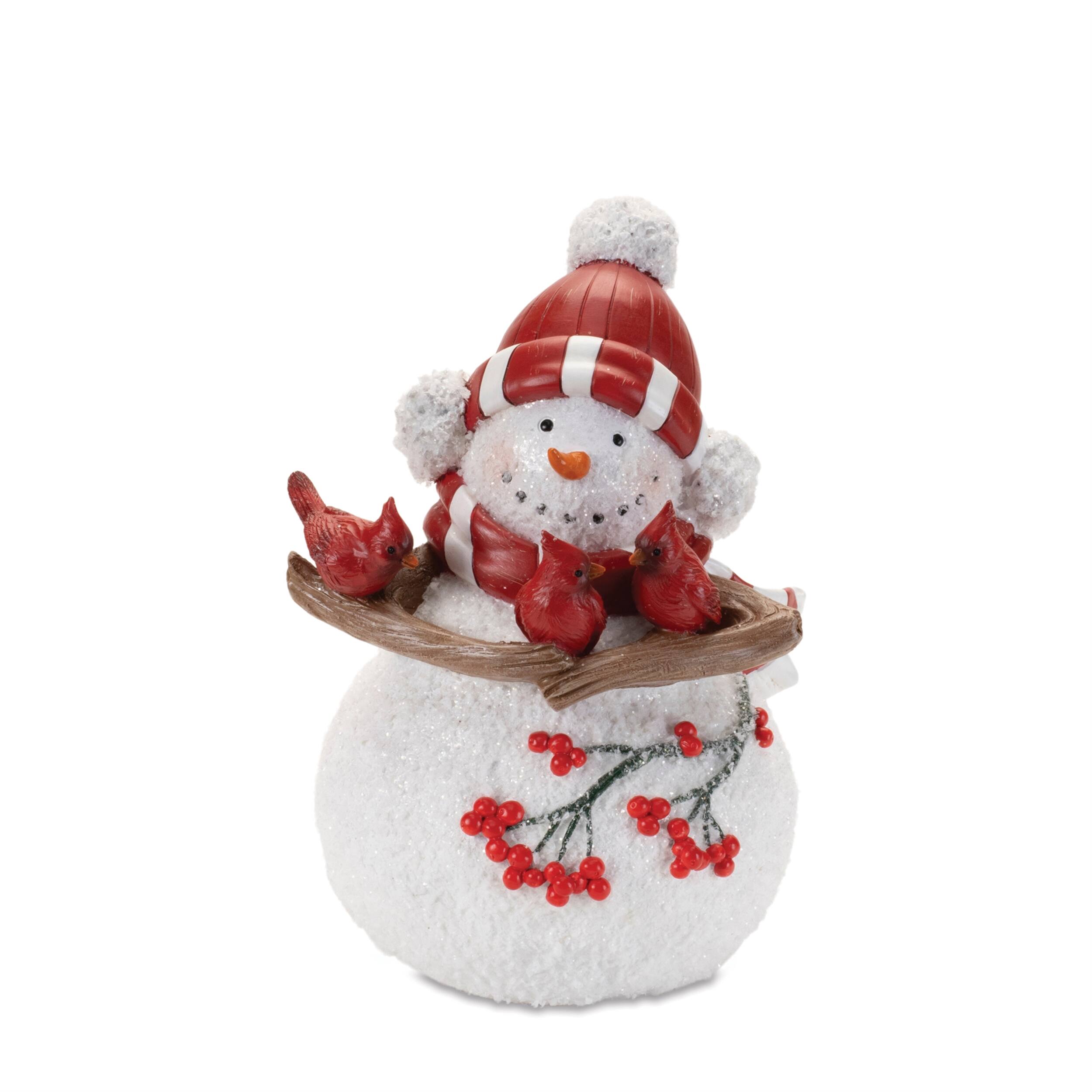 Back. BreeBe - Cardinal Snowman Figurnie (Set of 2) - White, Red, Silver.