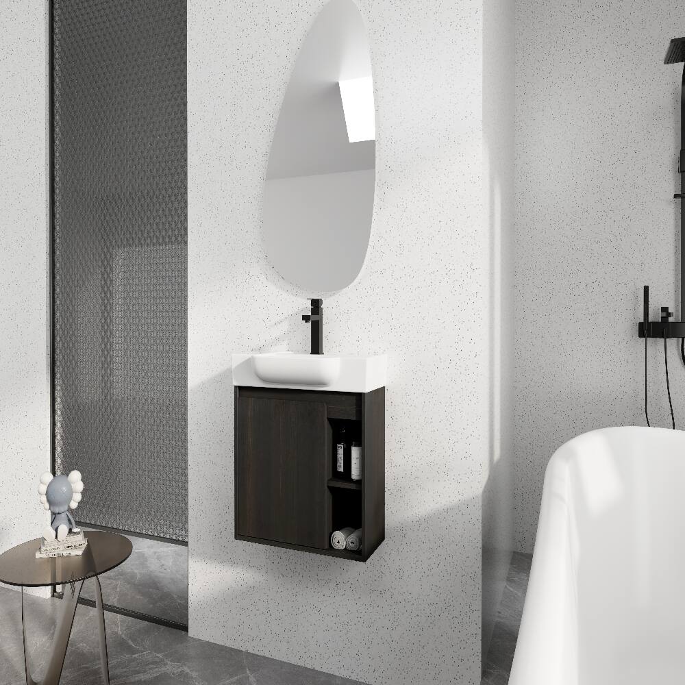 Left. Loheer - Loheer 24 inch wall mounted bathroom vanity dark oak floating vanity with white ceramic sink - Dark Oak.