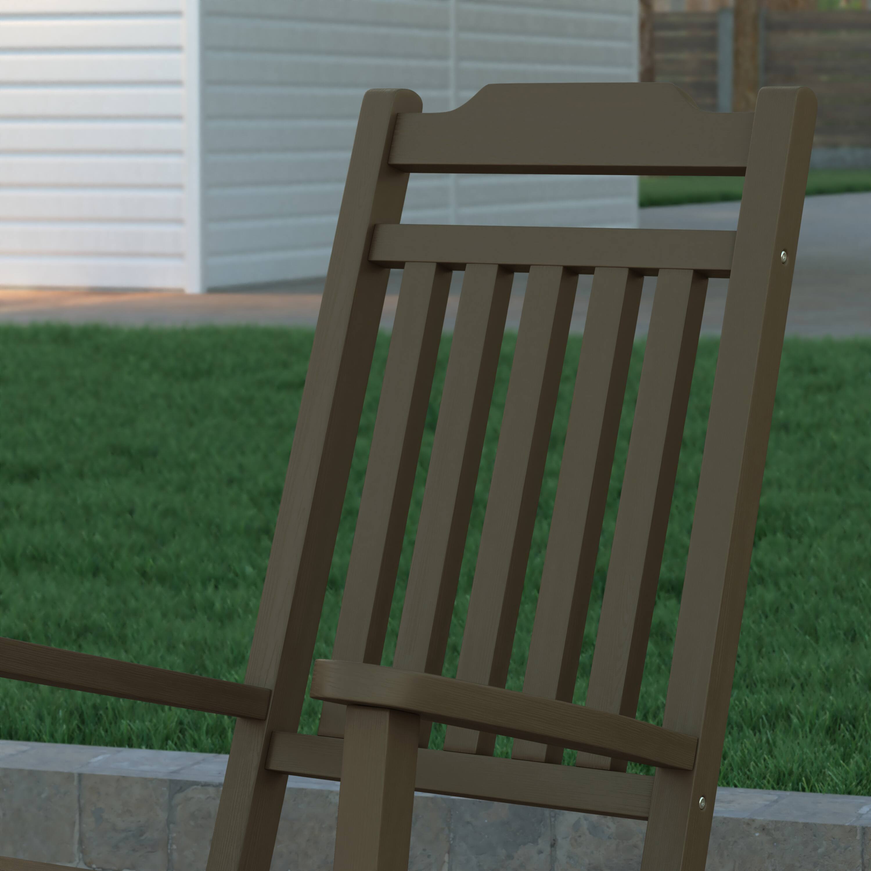 Alt View 4. Emma + Oliver - All-Weather Poly Resin Wood Rocking Chair - Patio and Backyard Furniture - Mahogany.
