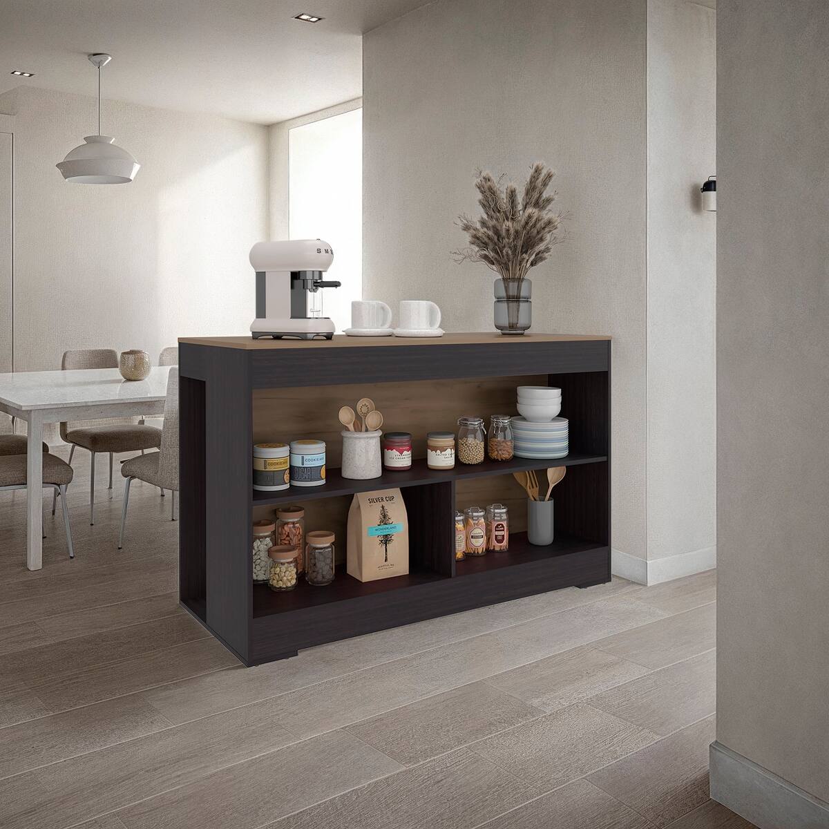 Loheer Kitchen Island Open Storage Rectangular Prep Station Wenge ...