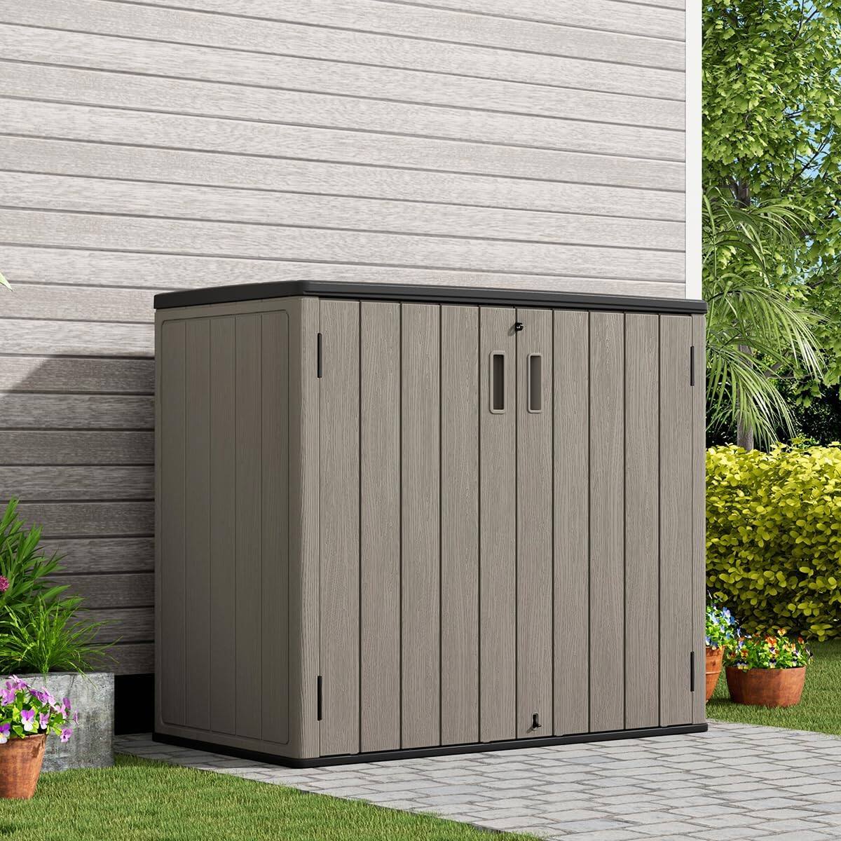 Alt View 2. Yardgrace - 37 Cu.ft Horizontal Storage Shed, Waterproof Resin, Lockable Tool Box for Lawn Mower Garden Tools & Patio Furniture - Brown.