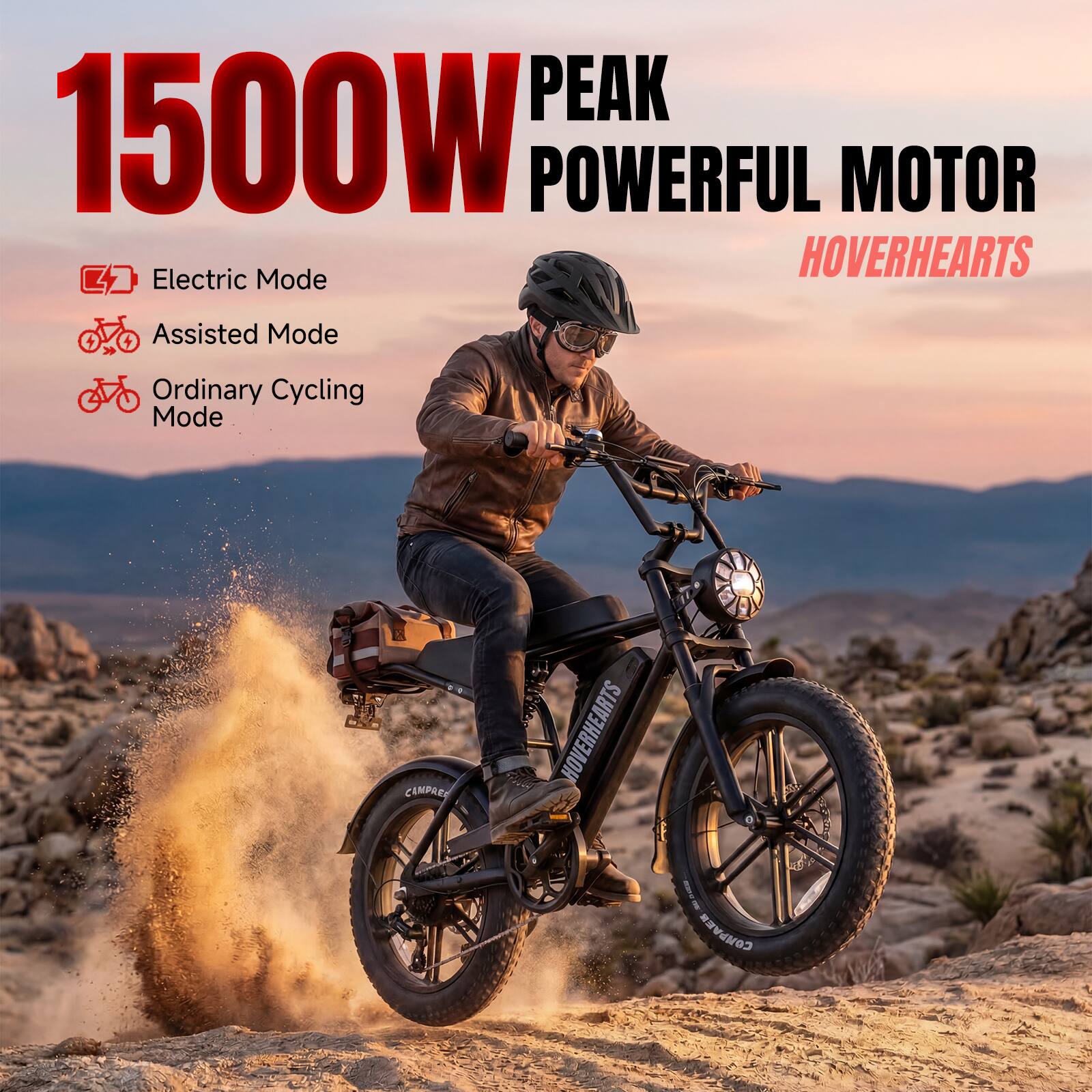 1500W PEAK POWERFUL MOTOR  
HOVERHEARTS  

Electric Mode  
Assisted Mode  
Ordinary Cycling Mode