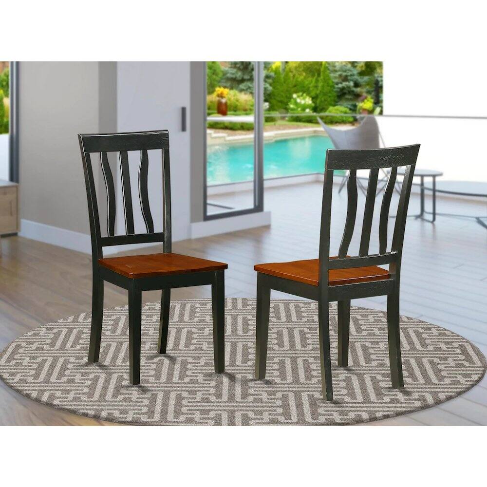 Alt View 4. East West Furniture - Antique Kitchen Dining Chairs - Slat Back Wooden Seat Chairs - Black & Cherry.