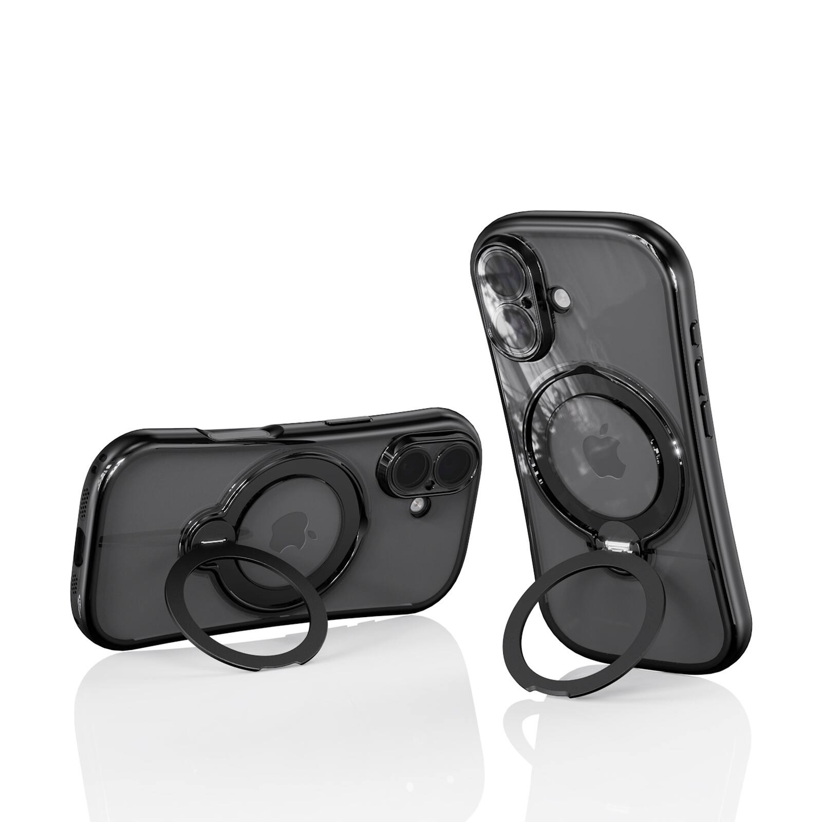 Left. Dteck - Magnetic Case for Apple iPhone 17 with 360 Ring Stand and Strap, Shockproof TPU Protective Cover Built-in Lens Protector - Black.