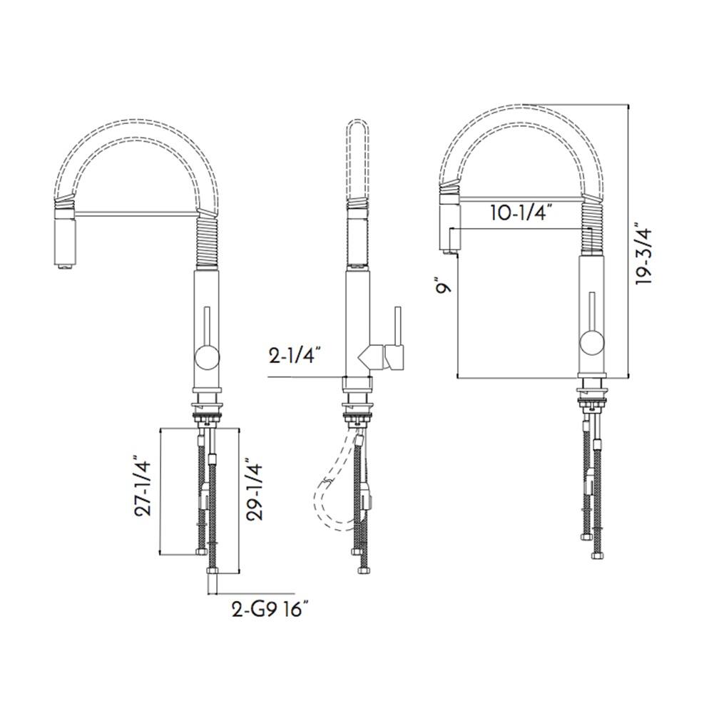 9" 10-1/4" 19-3/4" 2-1/4" 27-1/4" 29-1/4" 2-G9 16"