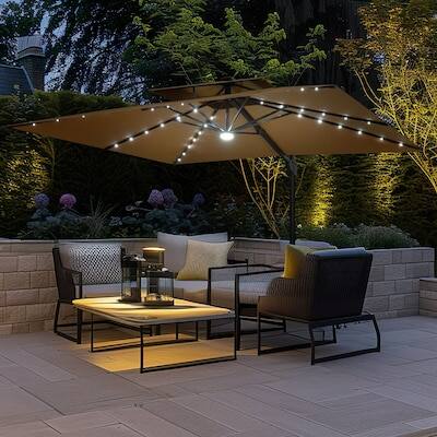 Alt View 6. Crestlive Products - Crestlive Products 11ft Aluminum Tan Slide-tilt Cantilever Patio Umbrella Lights Base - Brown.