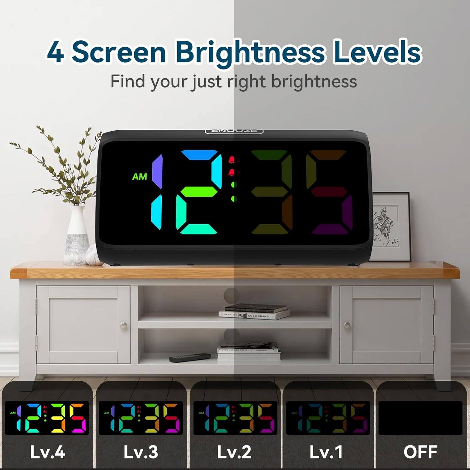 4 Screen Brightness Levels  
Find your just right brightness  

Lv.4  
Lv.3  
Lv.2  
Lv.1  
OFF