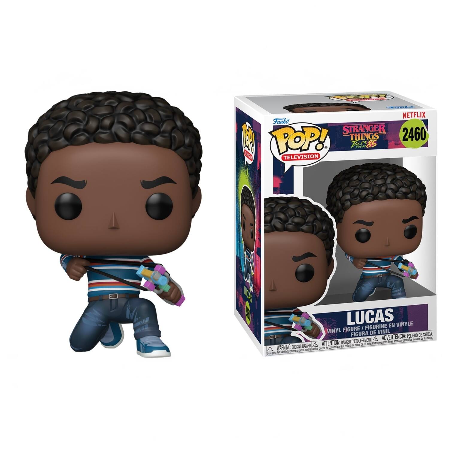 Funko NETFLIX Funko POP! STRANGER THINGS 2460 TELEVISION  
LUCAS FIGURINE EN VINYLE FIGURE / VINYL FIGURA DE VINIL  
VERTENCIA: PELIGRO DE ASFIXIA, A - W too TOUFFEMENT - 23 de ATTENTION: DANGER DEPÉNTEMENT - 23 de WARNING: CHOKING HAZARD - 23 de