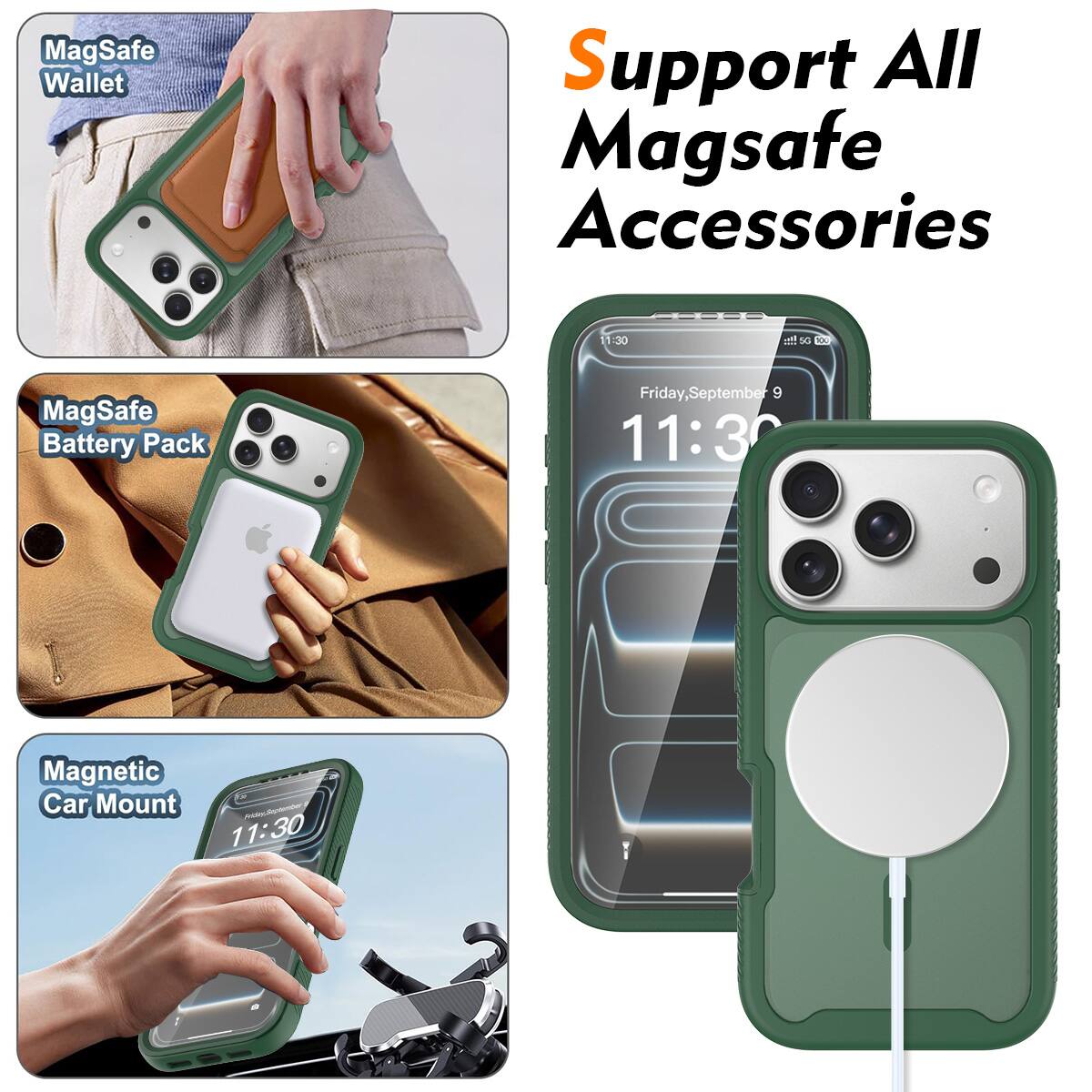 Support All MagSafe Accessories

MagSafe Wallet

MagSafe Battery Pack

Magnetic Car Mount