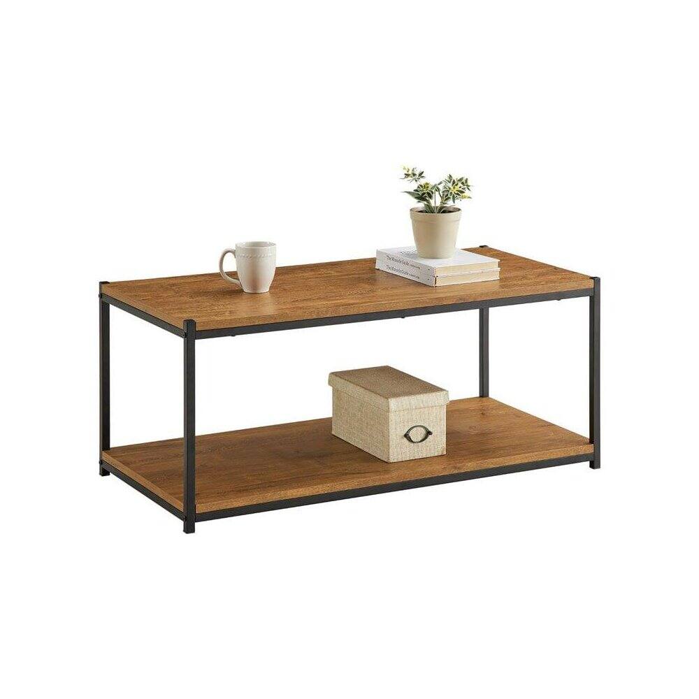Alt View 1. Caffoz - Storage Shelf Wood Center Coffee Table With Metal Frame In Oak Brown - Brown.