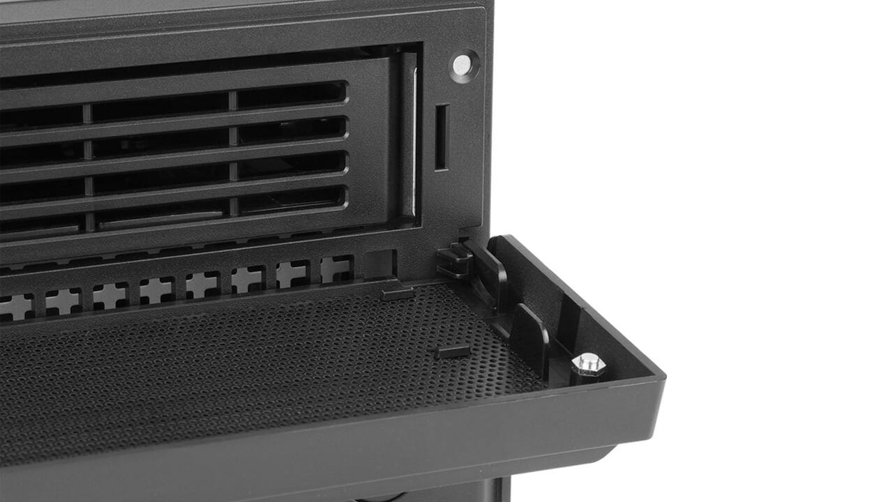 Alt View 3. In Win - BLG726 11.5L Slim Micro-ATX Mini-ITX Edge PC Case with 450W TFX Power Supply Pre-Installed - Black.